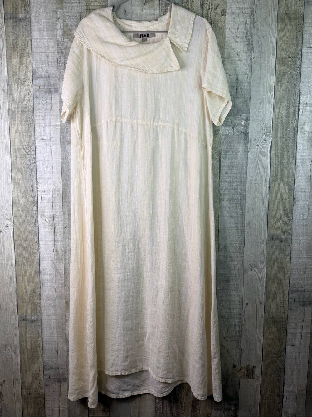 Flax Large Cream Colored Oversized Linen Dress w/Draped Cowl Collar w/2 Spots